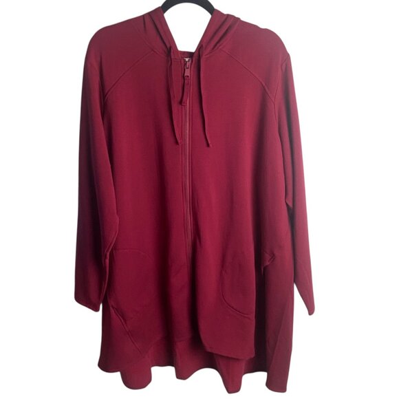 Logo by Lori Goldstein Lounge Size 2x Brushed Terry Hooded Tunic Sweatshirt Red - Picture 6 of 6